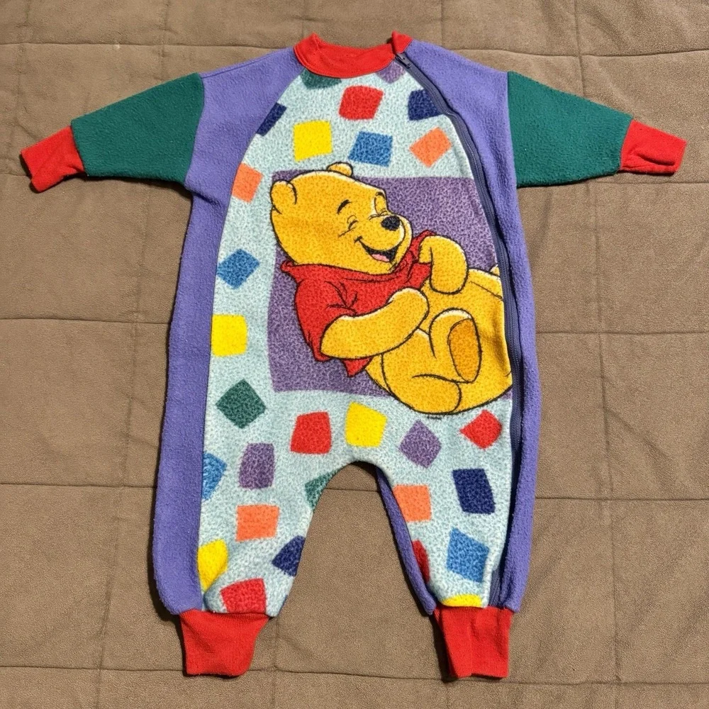 Vintage Winnie the Pooh Toddler Sz 2 Fleece One Piece Pajamas Read‎ Desc.
